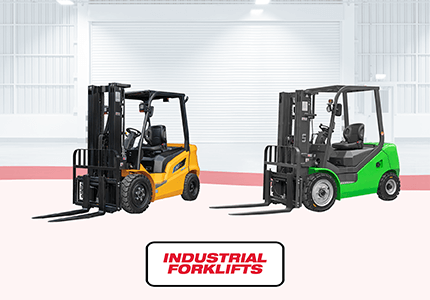 Pair of UN industrial forklifts designed for high-capacity material handling.