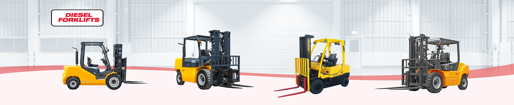 A combination of three UN and one Hyster diesel-powered forklifts.