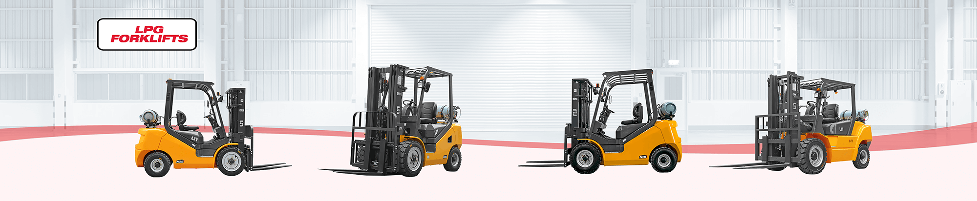 A set of four LPG-powered UN forklifts, ideal for cost-efficient operations.