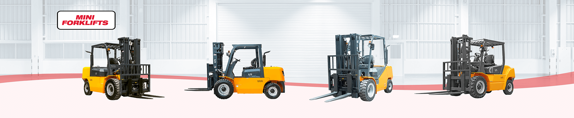 Compact and versatile, four UN mini forklifts for precision tasks.