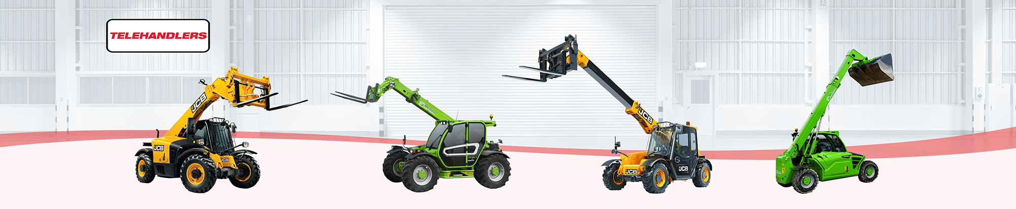 Four telehandlers, including two from JCB and two from Merlo.
