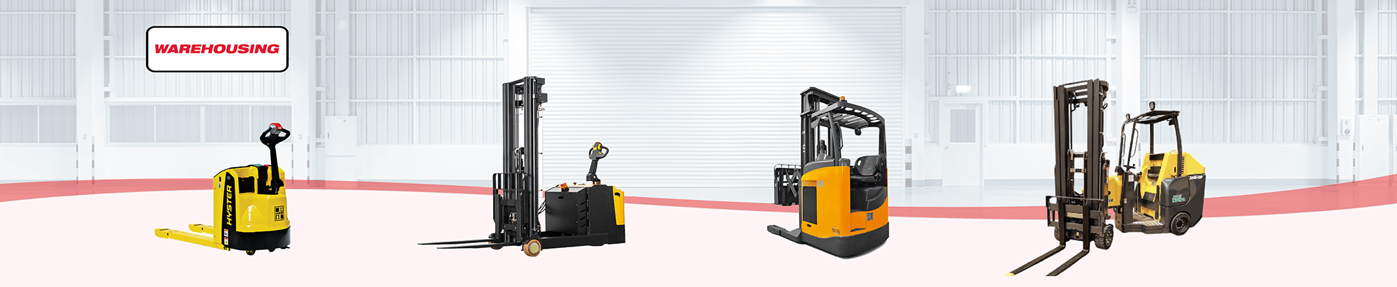 A mix of Hyster, UN, and Combilift equipment for warehousing solutions.